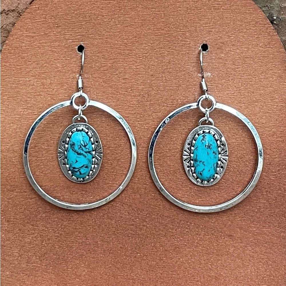 Hoop Dangle Earrings with Faux Turquoise